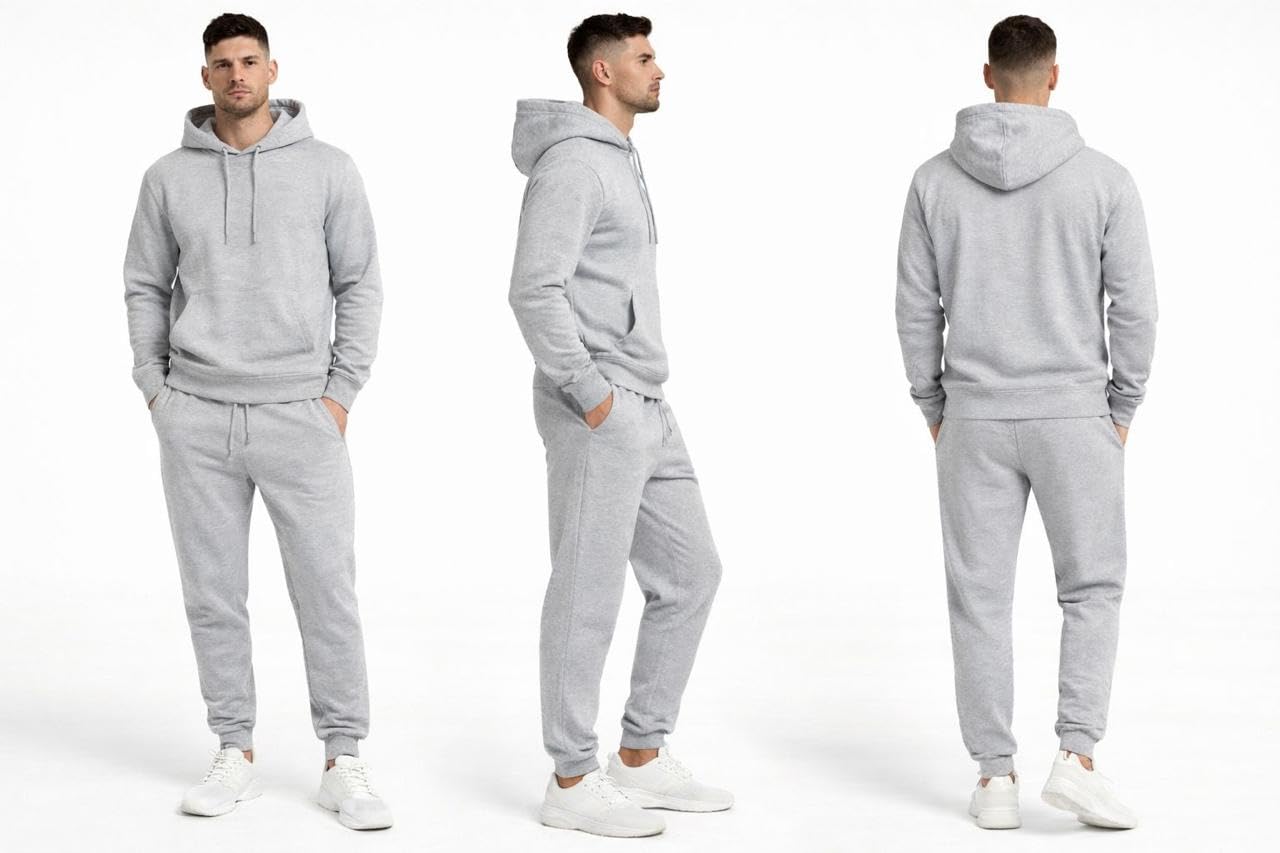 Mens Tracksuit Set - Fleece Hooded Sweatshirt Pullover Hoodie, Long Sleeve Plain 2Pc Top and Jogging Bottoms Full set Casual Sports Athletic Wear