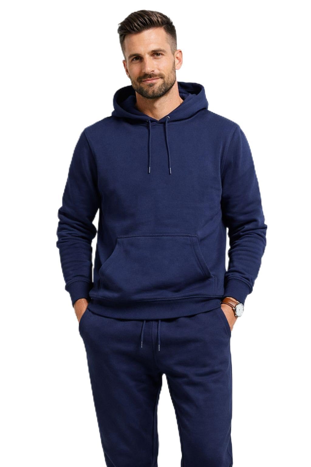 Mens Tracksuit Set - Fleece Hooded Sweatshirt Pullover Hoodie, Long Sleeve Plain 2Pc Top and Jogging Bottoms Full set Casual Sports Athletic Wear