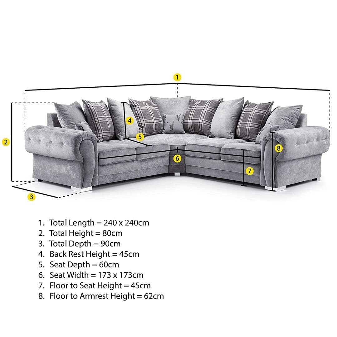 LZM Verona Sofa |1 Seater 3 Seater Corner Sofa | Grey Fabric Sofa | Living Room | Warranty Included (2 Seater)