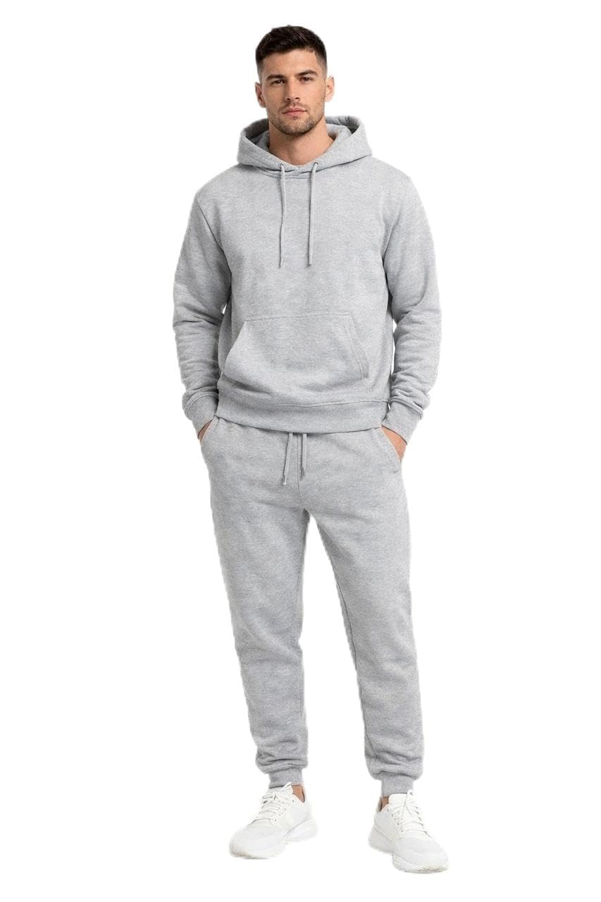 Mens Tracksuit Set - Fleece Hooded Sweatshirt Pullover Hoodie, Long Sleeve Plain 2Pc Top and Jogging Bottoms Full set Casual Sports Athletic Wear