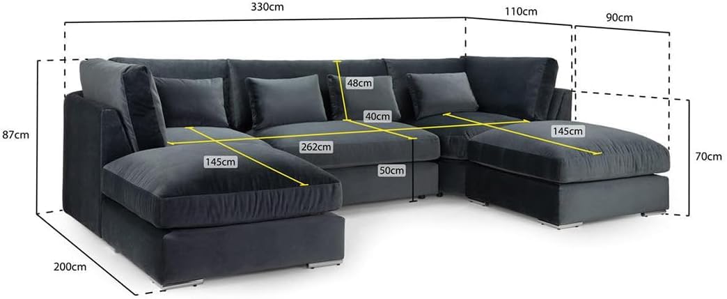 Modern U-Shaped Sectional Sofa, Living Room Couch