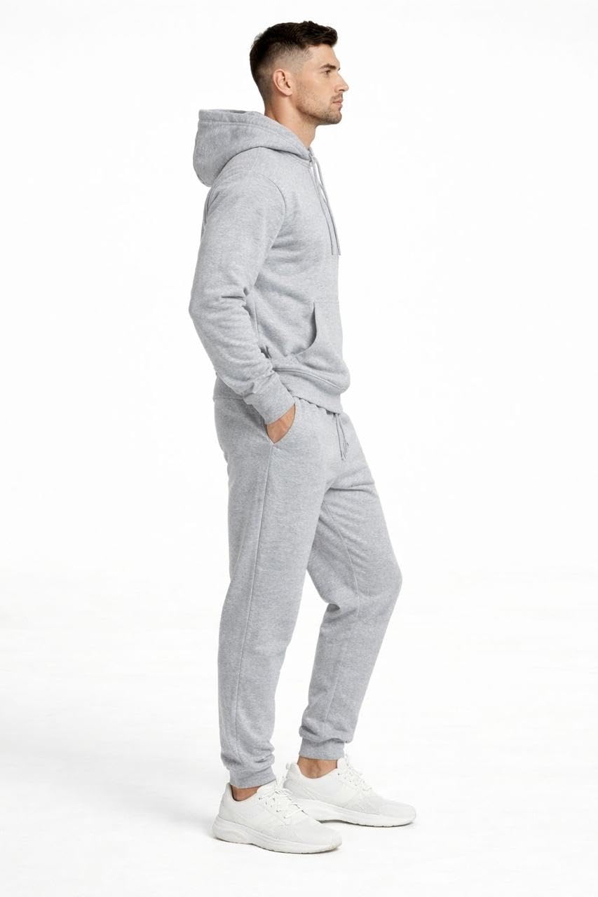 Mens Tracksuit Set - Fleece Hooded Sweatshirt Pullover Hoodie, Long Sleeve Plain 2Pc Top and Jogging Bottoms Full set Casual Sports Athletic Wear