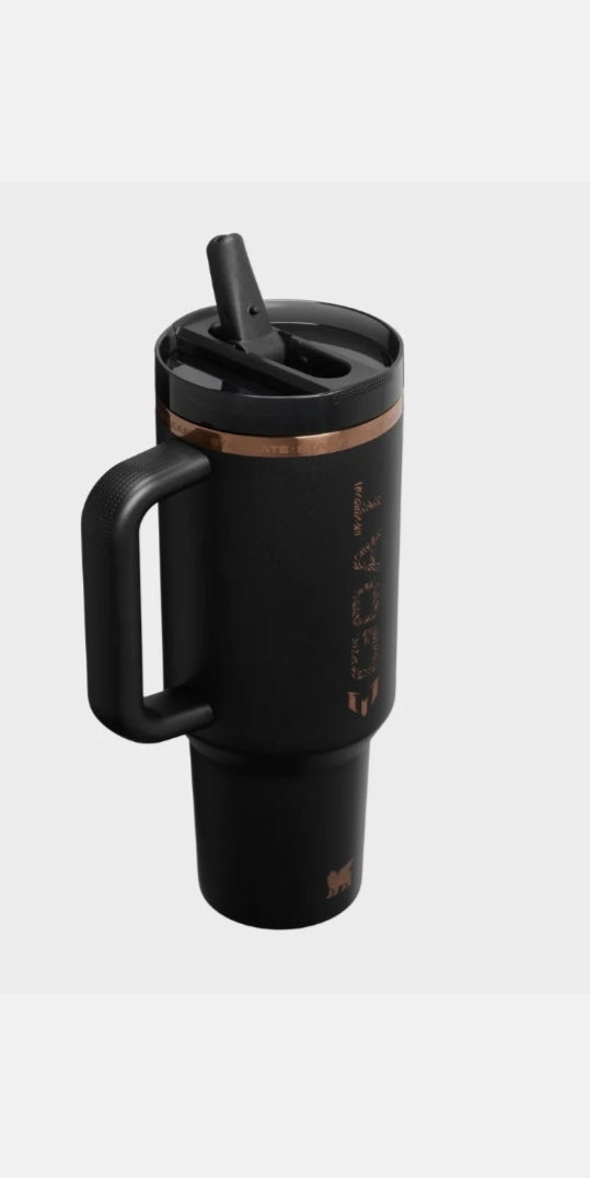 Stanley Quencher H2.0 FlowState Travel Tumbler 40 oz – Black with Rose Gold Accents – Vacuum Insulated Stainless Steel