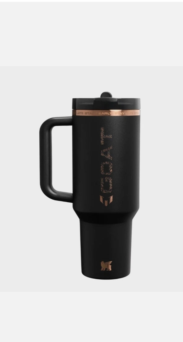 Stanley Quencher H2.0 FlowState Travel Tumbler 40 oz – Black with Rose Gold Accents – Vacuum Insulated Stainless Steel