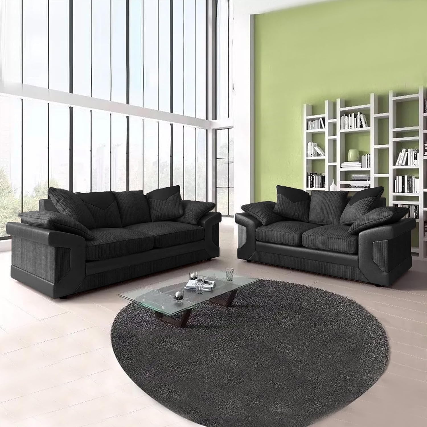LZM Dino Sofa 3 Seater 2 Seater Upholstered Combination Fabric Black Grey