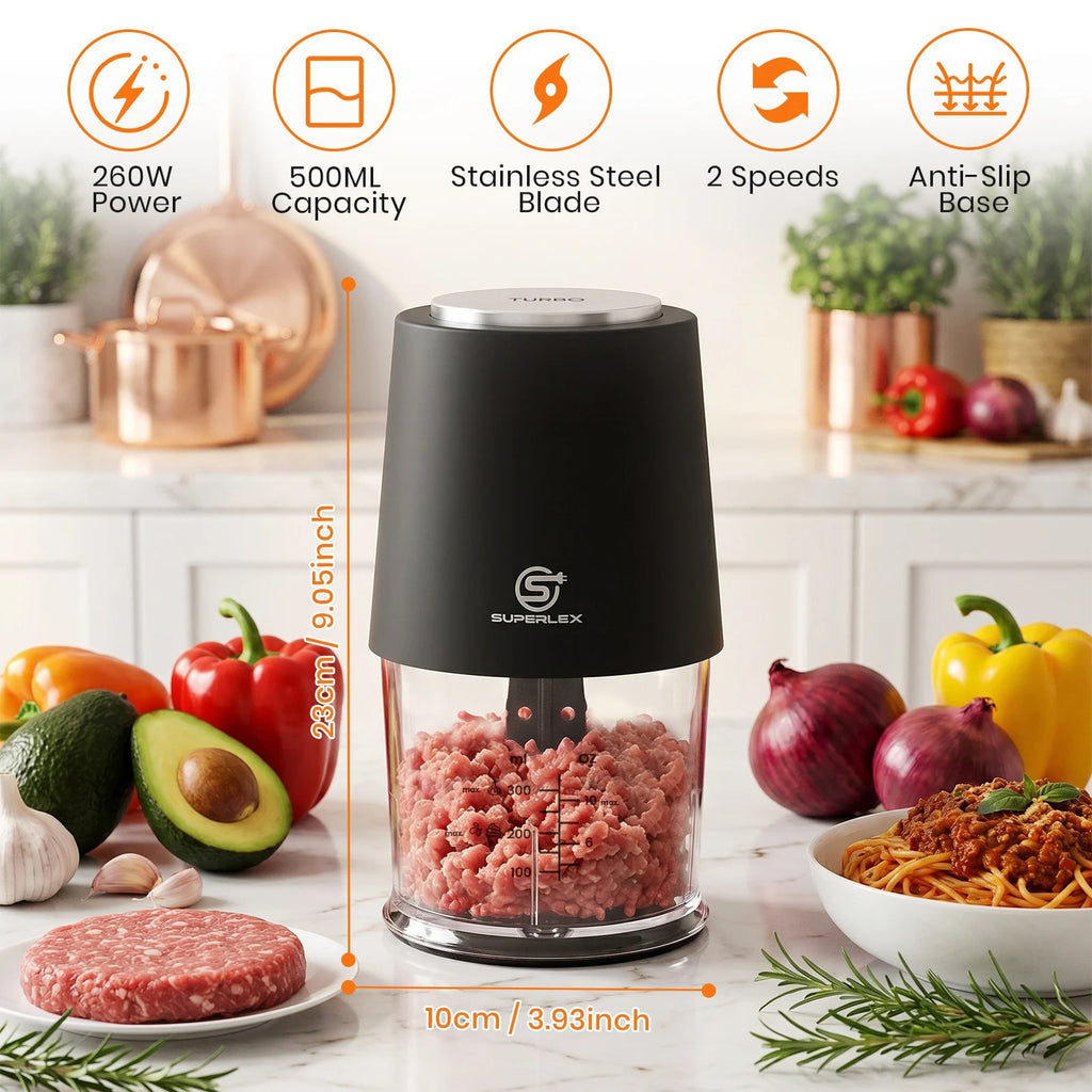 4-in-1 Portable Electric Mini Food Chopper & Processor (500ml)