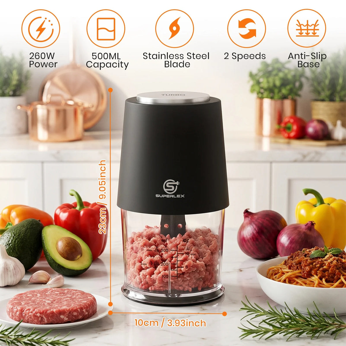 4-in-1 Portable Electric Mini Food Chopper & Processor (500ml)