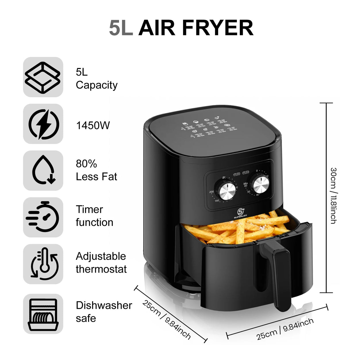 SUPERLEX 5L Air Fryer with Smart Touch Display & 8 Preset Modes (1500W)