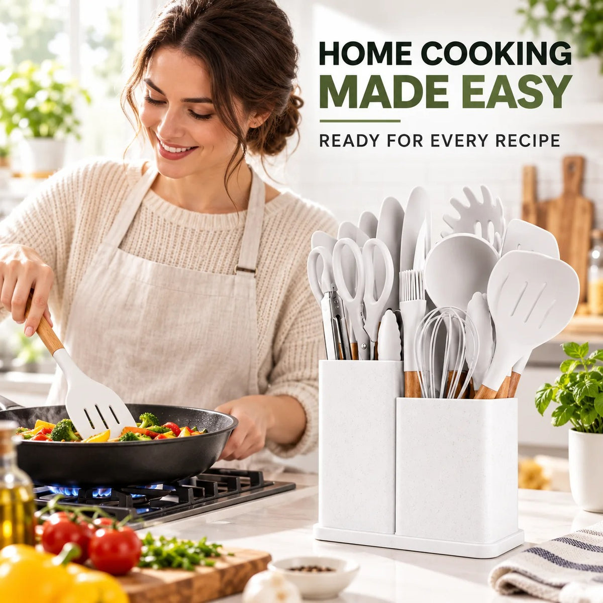 19-Piece Silicone Kitchen Utensil Set with Knife Block & Holder