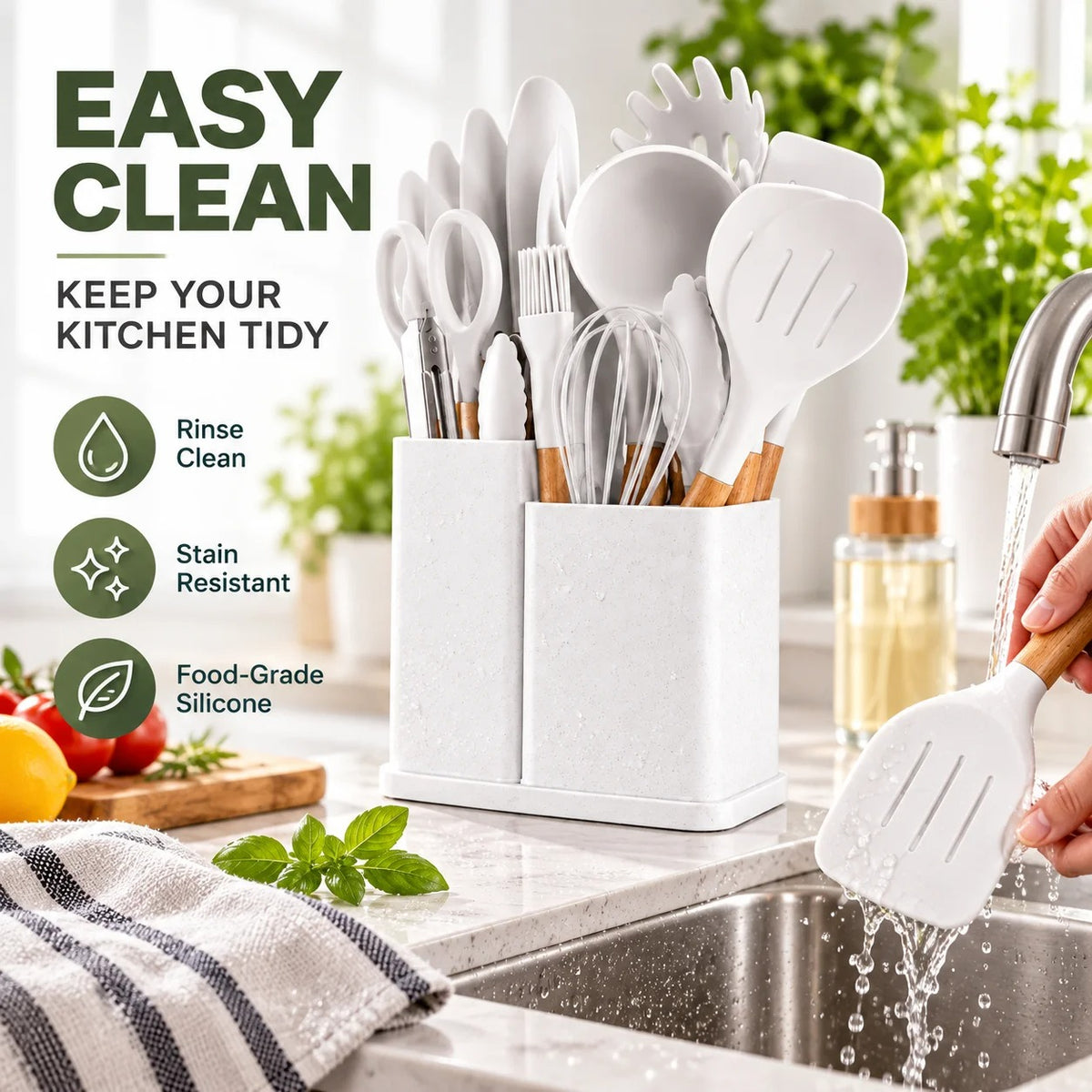 19-Piece Silicone Kitchen Utensil Set with Knife Block & Holder
