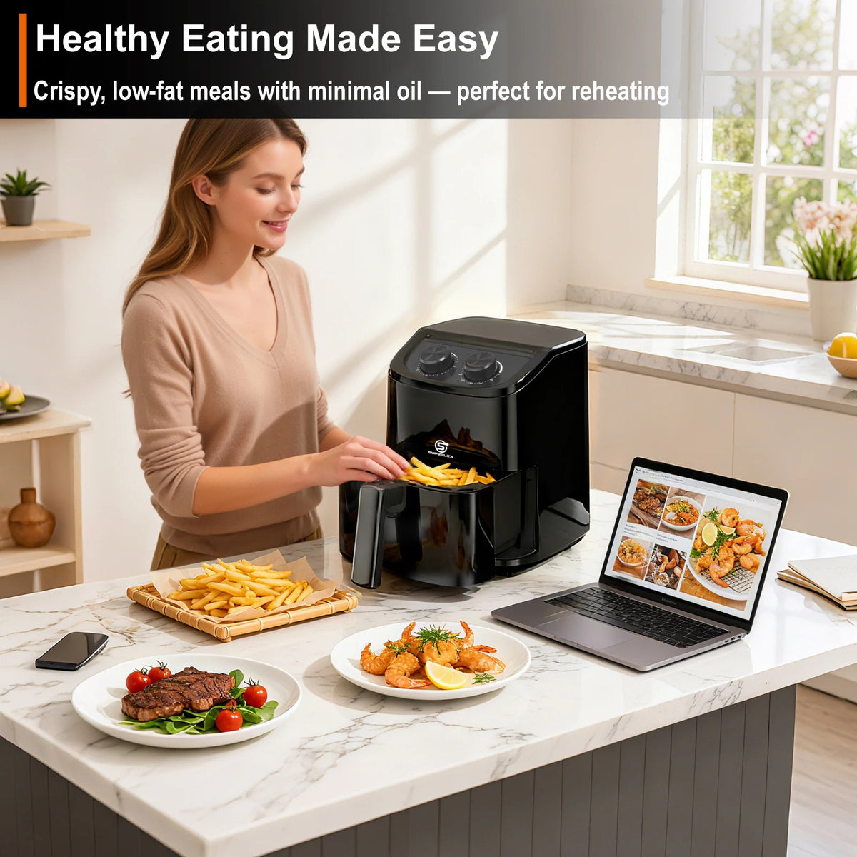SUPERLEX 5L Air Fryer with Smart Touch Display & 8 Preset Modes (1500W)