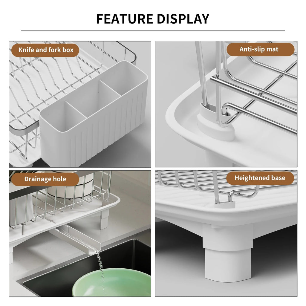 Large Expandable Dish Drying Rack with Drip Tray & Cutlery Holder