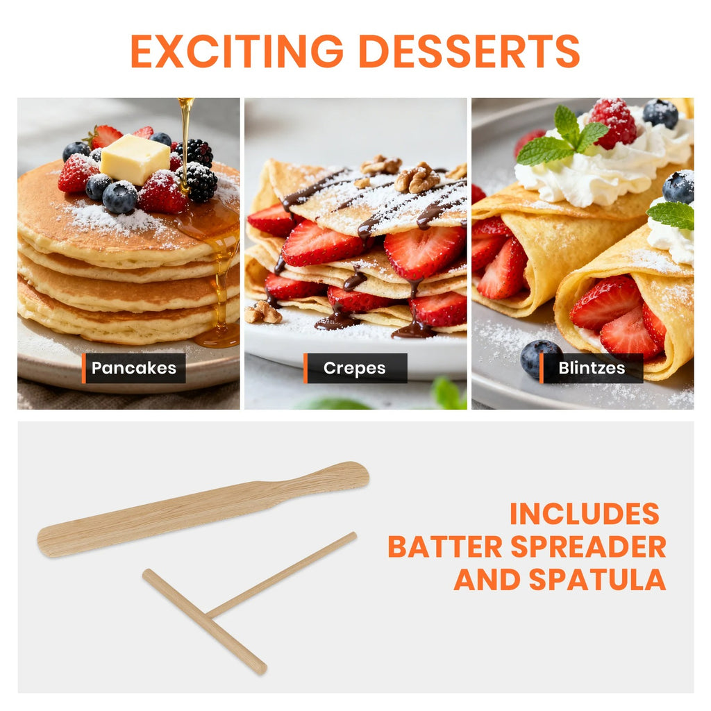 Electric Crepe & Pancake Maker - 1000W Non-Stick Griddle (30cm)