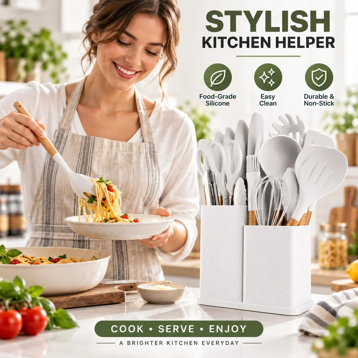 19-Piece Silicone Kitchen Utensil Set with Knife Block & Holder