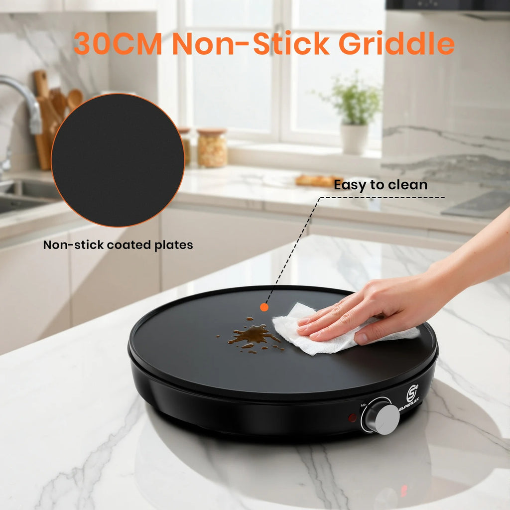 Electric Crepe & Pancake Maker - 1000W Non-Stick Griddle (30cm)