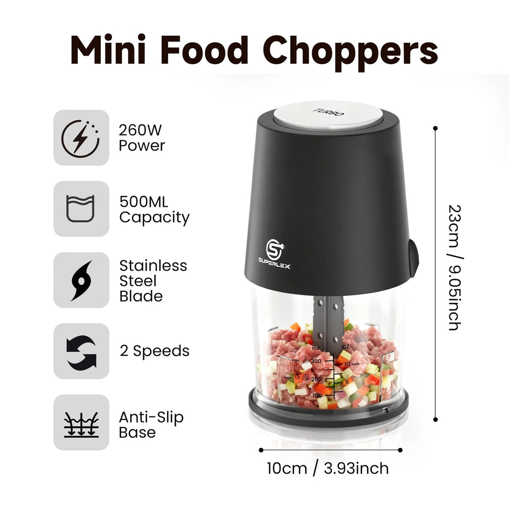 4-in-1 Portable Electric Mini Food Chopper & Processor (500ml)