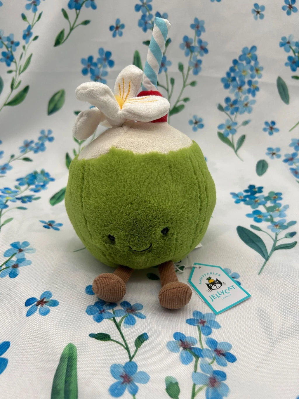 Jellycat Amuseables Coconut Plush Toy | Soft Stuffed Coconut with Flower & Straw | Cute Collectible Gift