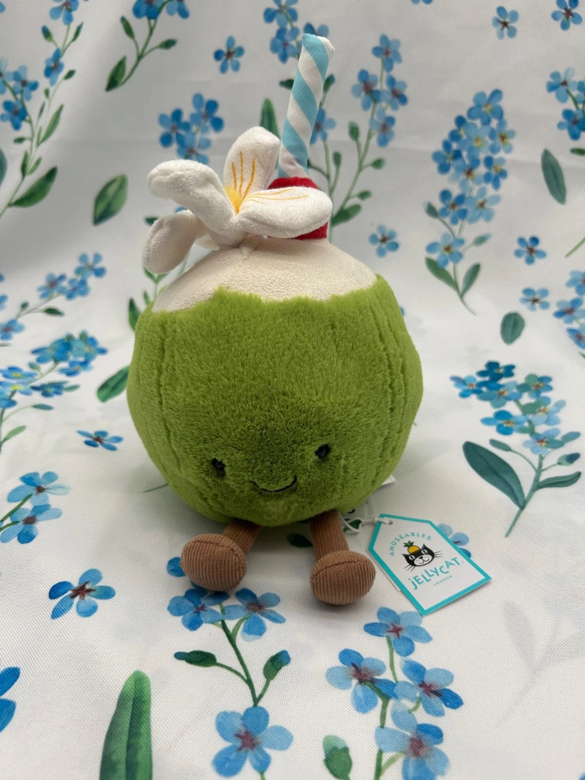 Jellycat Amuseables Coconut Plush Toy | Soft Stuffed Coconut with Flower & Straw | Cute Collectible Gift