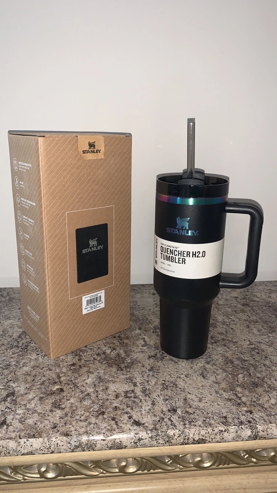 Stanley Quencher H2.0 FlowState Tumbler 40oz – Insulated Stainless Steel Travel Mug with Handle & Straw (Black)