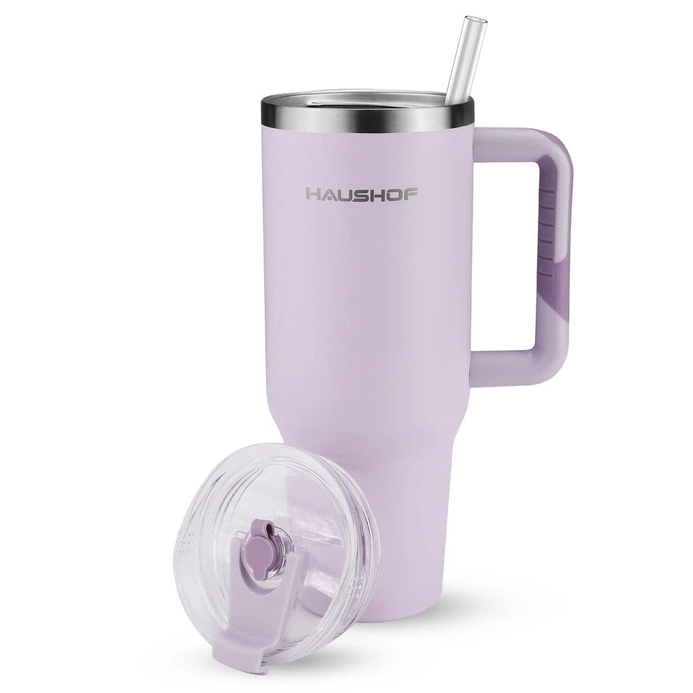 HausHoF 40oz Insulated Tumbler with Handle & Straw – Stainless Steel Travel Mug