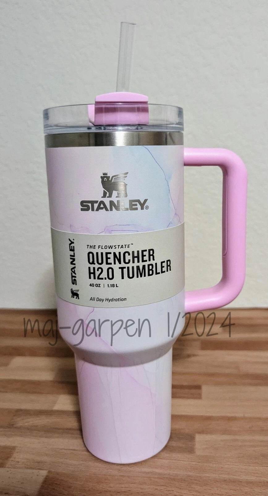 Stanley The Quencher H2.0 FlowState Tumbler 40 oz Pink Marble Insulated Stainless Steel Travel Cup