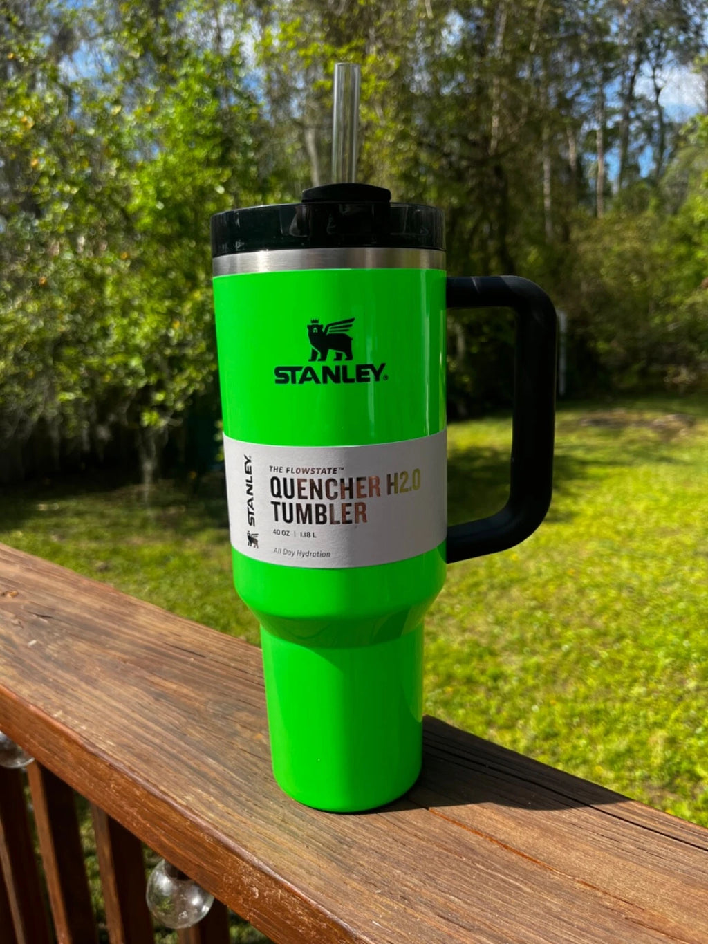 Stanley The Quencher H2.0 FlowState 40 oz Neon Green Insulated Stainless Steel Tumbler with Handle & Straw