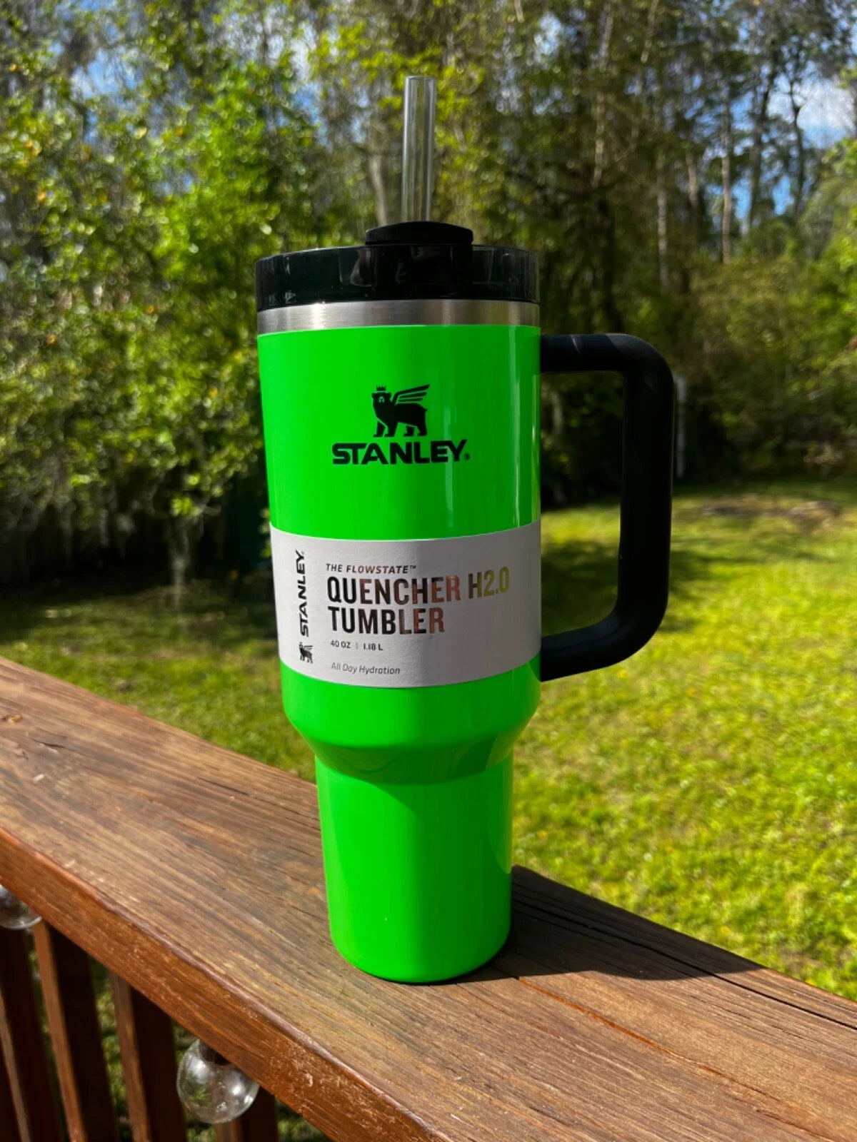 Stanley The Quencher H2.0 FlowState 40 oz Neon Green Insulated Stainless Steel Tumbler with Handle & Straw