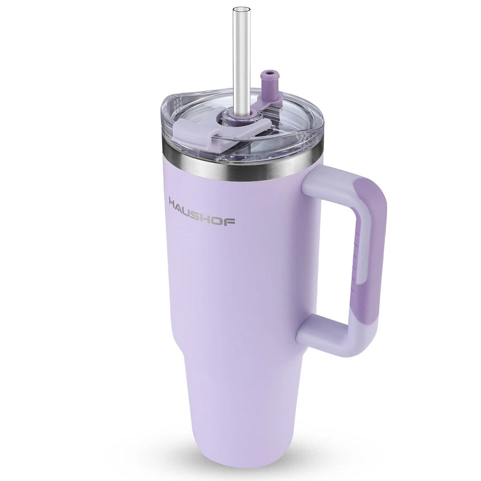 HausHoF 40oz Insulated Tumbler with Handle & Straw – Stainless Steel Travel Mug