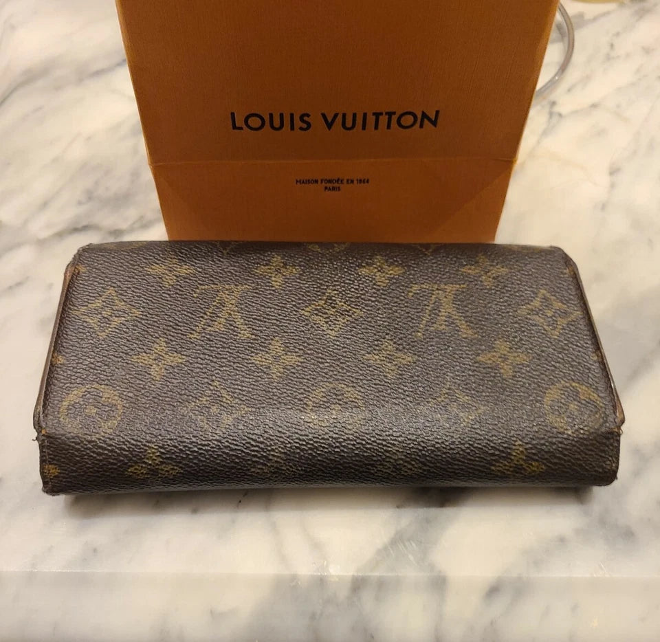 Louis Vuitton Monogram Canvas Long Wallet Brown Snap Closure Women's Wallet