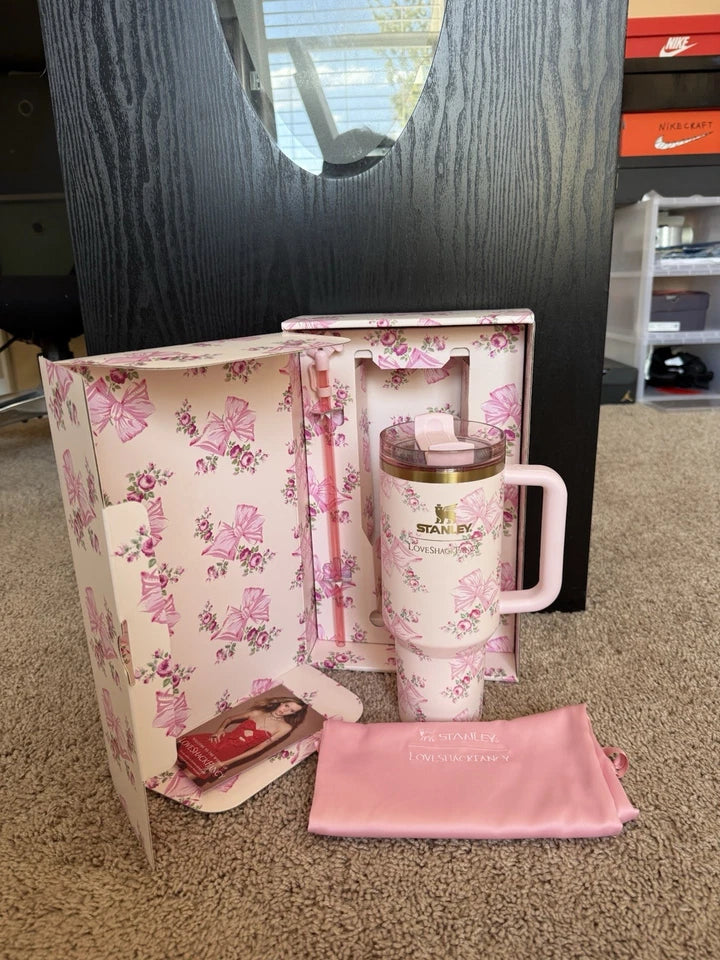 Stanley Pink Floral Tumbler Gift Set with Pouch & Accessories 40oz