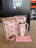 Stanley Pink Floral Tumbler Gift Set with Pouch & Accessories 40oz