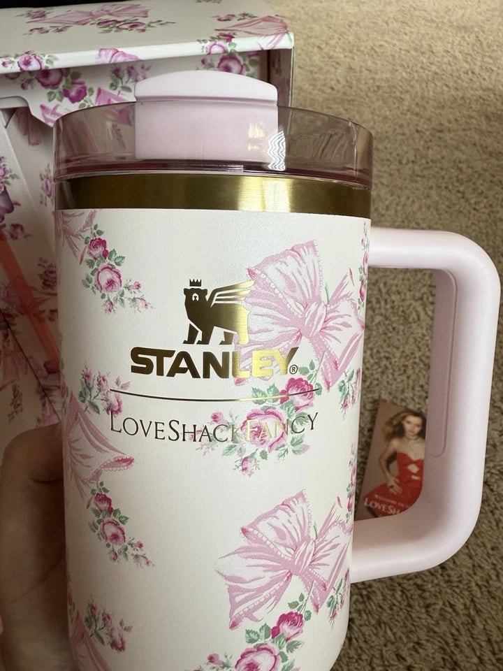 Stanley Pink Floral Tumbler Gift Set with Pouch & Accessories 40oz