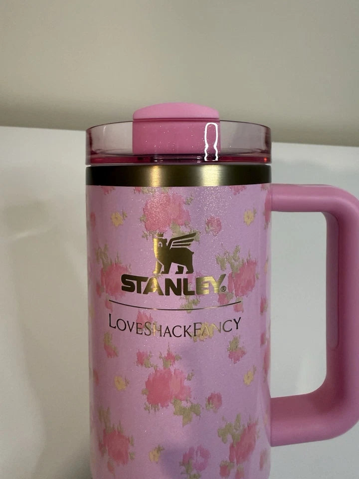 Stanley x LoveShackFancy 40 oz Quencher H2.0 FlowState Tumbler – Pink Floral Limited Edition with Handle & Straw