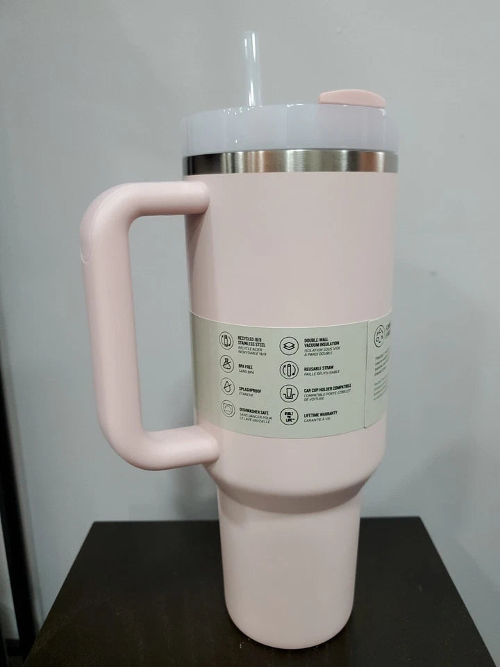Stanley Quencher H2.0 FlowState Tumbler 40oz – Insulated Stainless Steel Travel Mug with Handle & Straw (Pink)